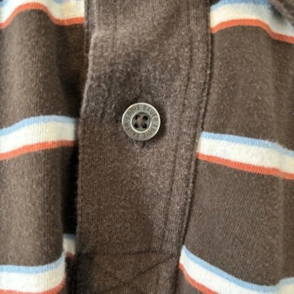 Eddie Bauer Men's XL Striped Short Sleeve Collared Cotton Polo Shirt, Brown